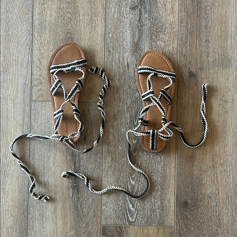 Stylish Cream and Black Ankle Tie Sandals